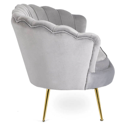 Mebel Elite ZENDAYA sofa pilka – spa ir grožio studijų interjero akcentas su aukso detalėmis