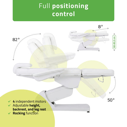 Elektrinis kosmetologinis krėslas VELORA PRO 4 Touch Core k301, 4 varikliai, baltas