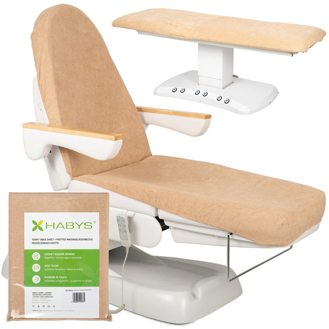 Frotinis užvalkalas kosmetologinei kėdei su guma, smėlio spalvos