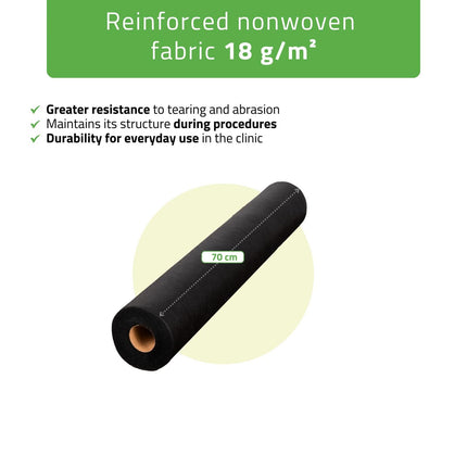 Neaustinė medicininė ruloninė paklodė 70 cm × 50 m 18 g/m², juoda