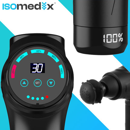 ISOMEDIX pistoleto tipo masažuoklis – ergonomiškas dizainas patogiam naudojimui viena ranka