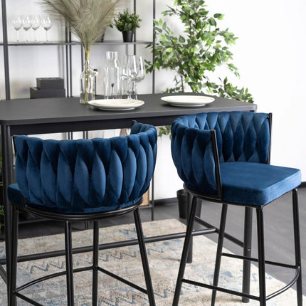 FLORES baro kėdė su austu atlošu – mėlynos spalvos aksomas - Beauty Kit