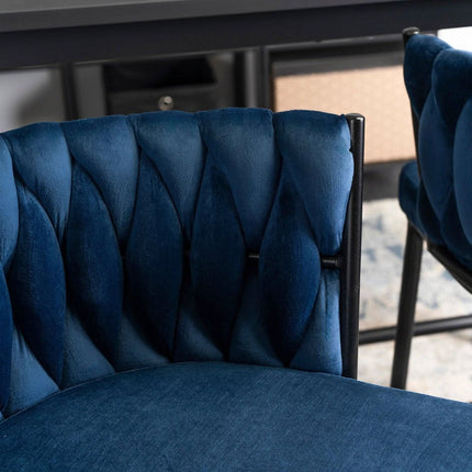 FLORES baro kėdė su austu atlošu – mėlynos spalvos aksomas - Beauty Kit