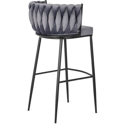 FLORES baro kėdė su austu atlošu – pilkos spalvos aksomas - Beauty Kit