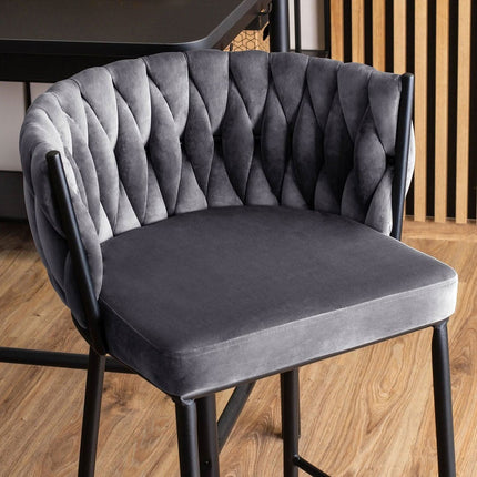 FLORES baro kėdė su austu atlošu – pilkos spalvos aksomas - Beauty Kit