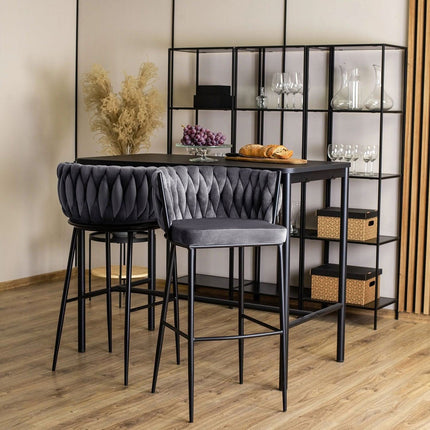 FLORES baro kėdė su austu atlošu – pilkos spalvos aksomas - Beauty Kit