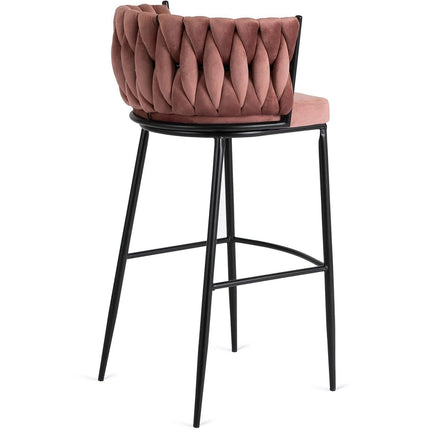 FLORES baro kėdė su austu atlošu – rožinės spalvos aksomas - Beauty Kit