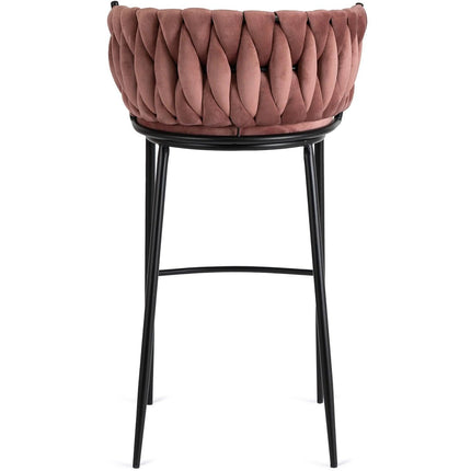 FLORES baro kėdė su austu atlošu – rožinės spalvos aksomas - Beauty Kit