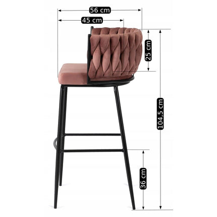 FLORES baro kėdė su austu atlošu – rožinės spalvos aksomas - Beauty Kit