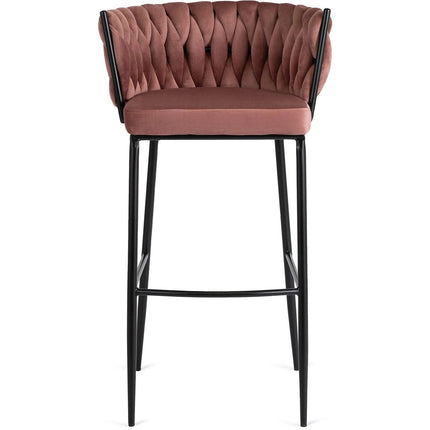 FLORES baro kėdė su austu atlošu – rožinės spalvos aksomas - Beauty Kit