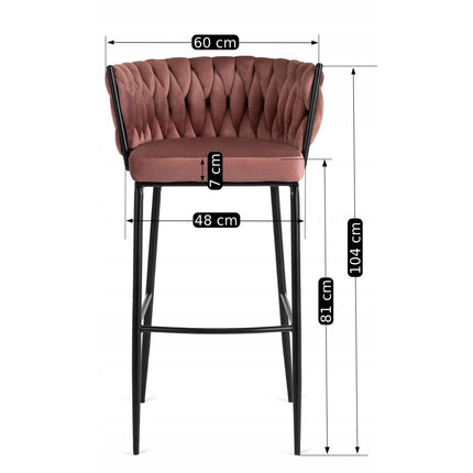 FLORES baro kėdė su austu atlošu – rožinės spalvos aksomas - Beauty Kit