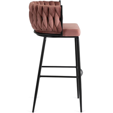 FLORES baro kėdė su austu atlošu – rožinės spalvos aksomas - Beauty Kit