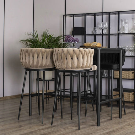 FLORES baro kėdė su austu atlošu – smėlio spalvos aksomas - Beauty Kit