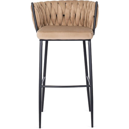 FLORES baro kėdė su austu atlošu – smėlio spalvos aksomas - Beauty Kit