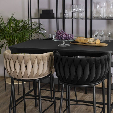 FLORES baro kėdė su austu atlošu – smėlio spalvos aksomas - Beauty Kit