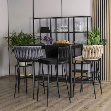 FLORES baro kėdė su austu atlošu – smėlio spalvos aksomas - Beauty Kit