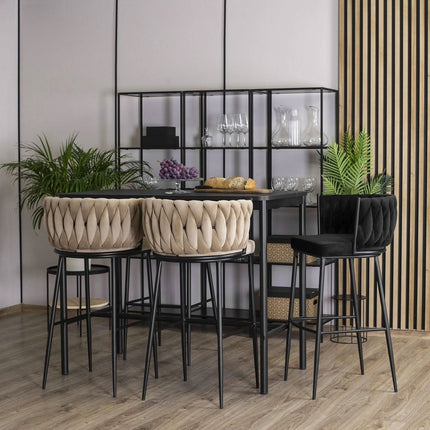 FLORES baro kėdė su austu atlošu – smėlio spalvos aksomas - Beauty Kit