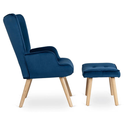 Fotelis su pakoju LOZANO, mėlynas aksomas - Beauty Kit