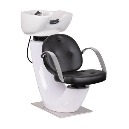 GABBIANO ASTI kirpyklos plautuvė juoda – profesionali salonų plautuvė su eko odos apmušalais ir aliuminio rėmu