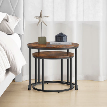 Industrinio stiliaus apvalių kavos staliukų rinkinys, juodos kojos, 2 vnt. - Beauty Kit