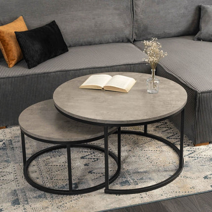 Kavos staliukų rinkinys ROCKY MAX 60 cm/80 cm, pilka betono spalva - Beauty Kit