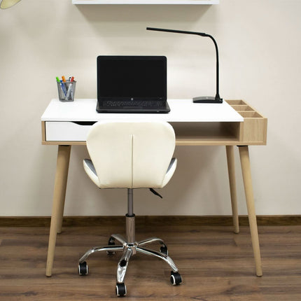 Kėdė ant ratukų AVOLA, pilkai ir balta eko oda - Beauty Kit