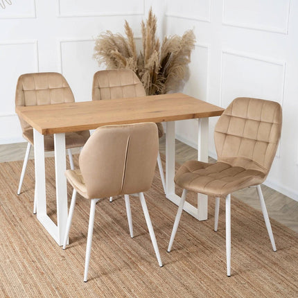 Kėdė LUCKY, smėlinis aksomas su baltomis kojomis - Beauty Kit