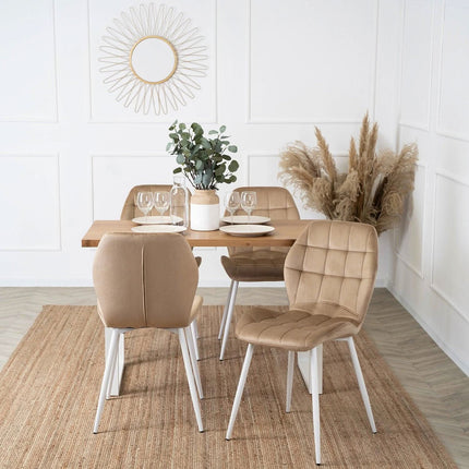 Kėdė LUCKY, smėlinis aksomas su baltomis kojomis - Beauty Kit