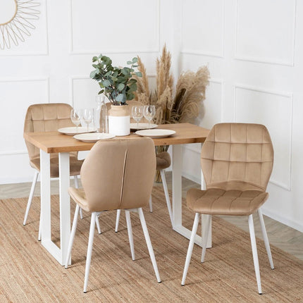 Kėdė LUCKY, smėlinis aksomas su baltomis kojomis - Beauty Kit