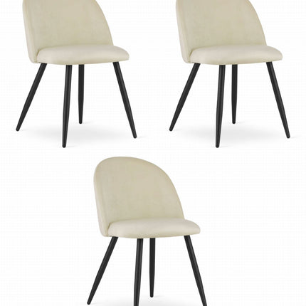 Kėdės BELLO, smėlio spalvos aksomas/juodos kojos, 3 vnt. - Beauty Kit
