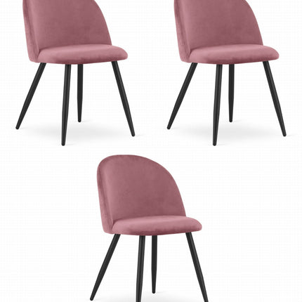 Kėdės BELLO, tamsiai rožinis aksomas/juodos kojos, 3 vnt. - Beauty Kit