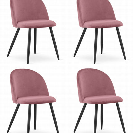 Kėdės BELLO, tamsiai rožinis aksomas/juodos kojos, 4 vnt. - Beauty Kit