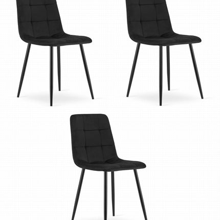 Kėdės KARA, juodas aksomas, 3 vnt. - Beauty Kit