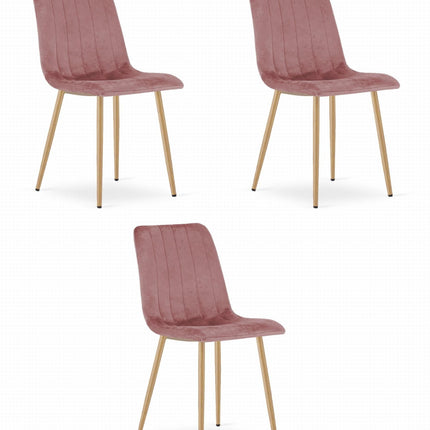 Kėdės LAVA, rožinis aksomas/medžio spalvos kojos, 3 vnt. - Beauty Kit