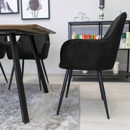 Kėdės LUGO, juodas aksomas/juodos kojos, 2 vnt. - Beauty Kit