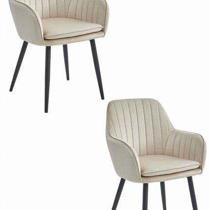 Kėdės LUGO, smėlio spalvos aksomas/juodos kojos, 2 vnt. - Beauty Kit