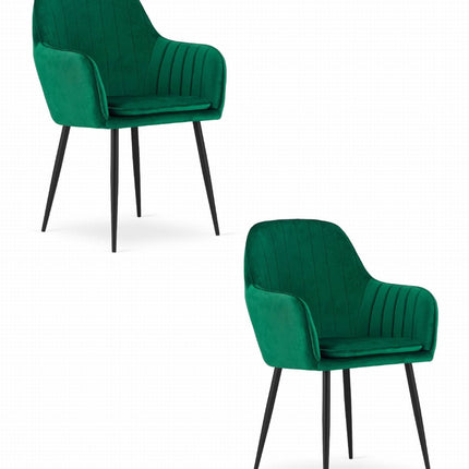 Kėdės LUGO, žalias aksomas/juodos kojos, 2 vnt. - Beauty Kit