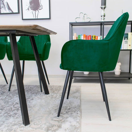 Kėdės LUGO, žalias aksomas/juodos kojos, 2 vnt. - Beauty Kit