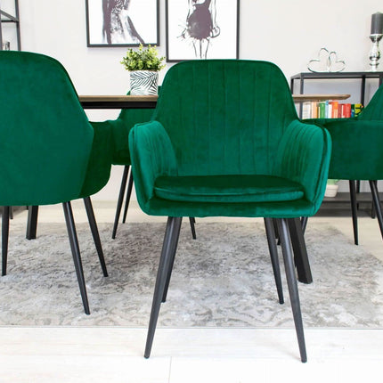 Kėdės LUGO, žalias aksomas/juodos kojos, 2 vnt. - Beauty Kit