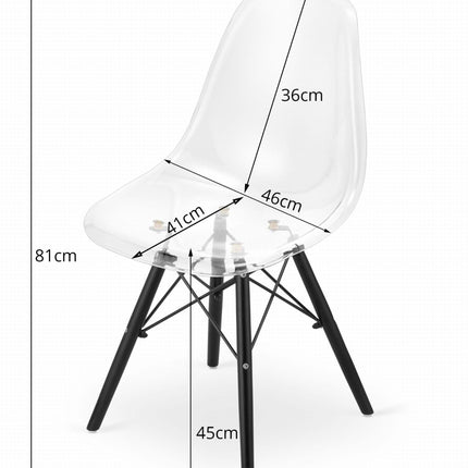 Kėdės OSAKA, skaidrios/juodos kojos, 4 vnt. - Beauty Kit