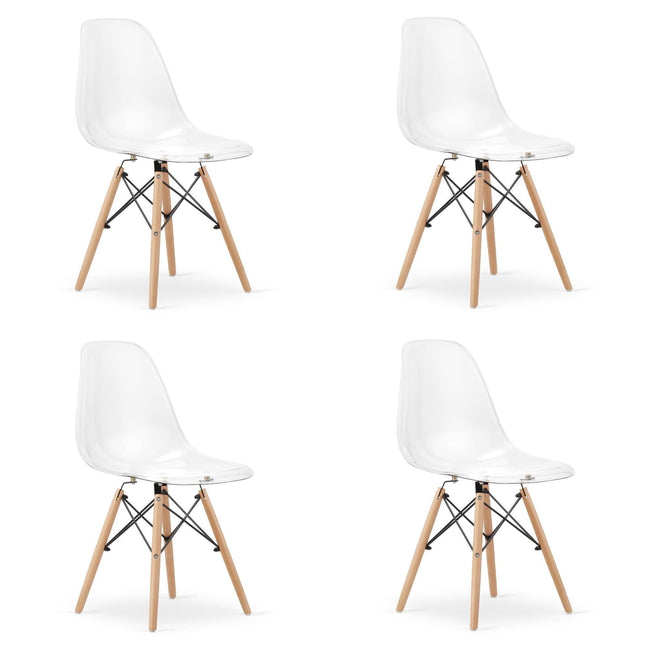 Kėdės OSAKA, skaidrios/natūralios kojos, 4 vnt. - Beauty Kit
