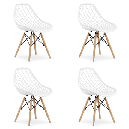 Kėdės SAKAI, baltos spalvos/rudos kojos, 4 vnt. - Beauty Kit