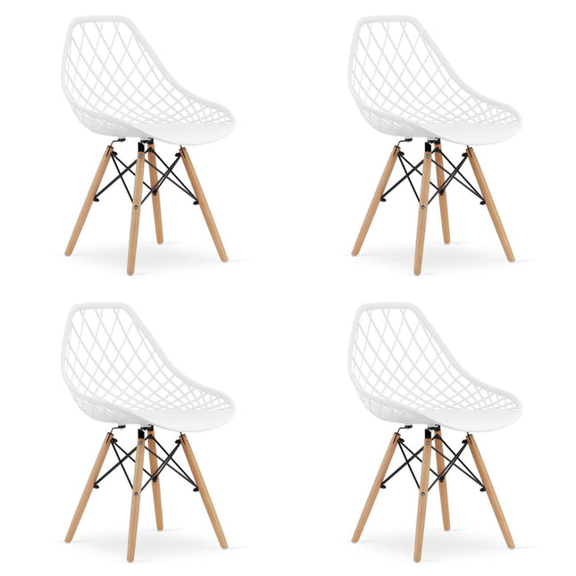 Kėdės SAKAI, baltos spalvos/rudos kojos, 4 vnt. - Beauty Kit