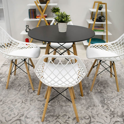 Kėdės SAKAI, baltos spalvos/rudos kojos, 4 vnt. - Beauty Kit