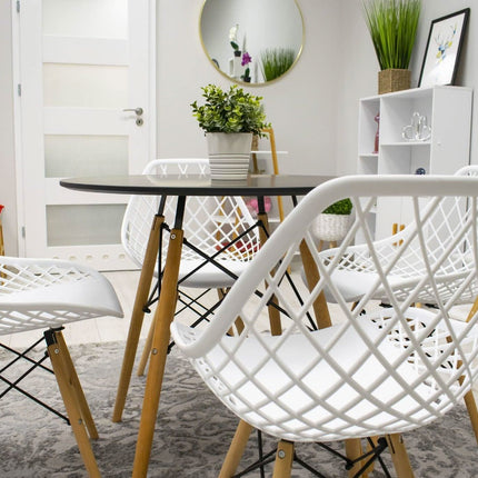 Kėdės SAKAI, baltos spalvos/rudos kojos, 4 vnt. - Beauty Kit