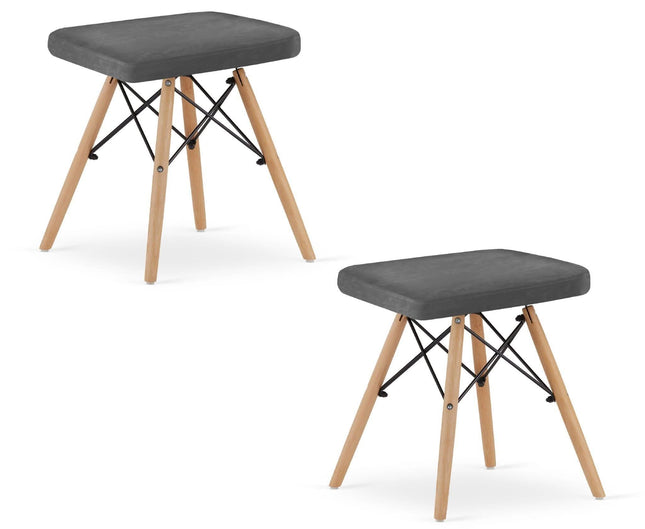 Kėdutės WERK, pilkas aksomas/natūralios kojos, 2 vnt. - Beauty Kit