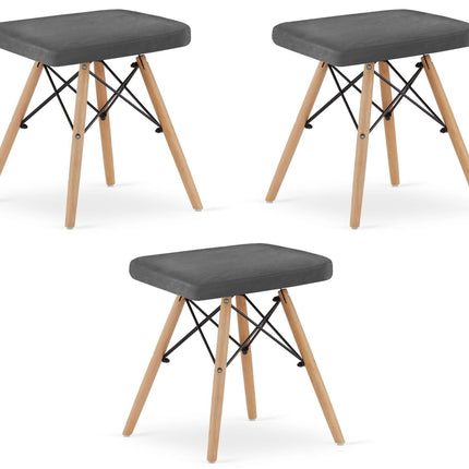 Kėdutės WERK, pilkas aksomas/natūralios kojos, 3 vnt. - Beauty Kit