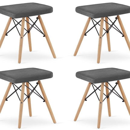 Kėdutės WERK, pilkas aksomas/natūralios kojos, 4 vnt. - Beauty Kit