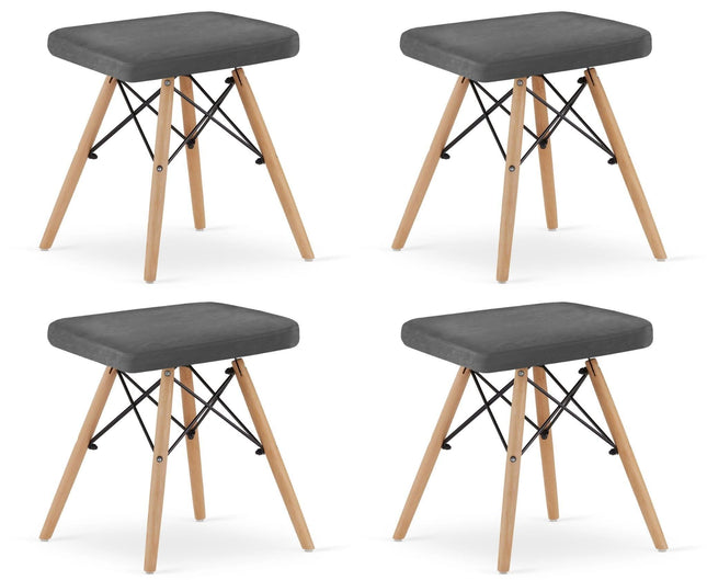 Kėdutės WERK, pilkas aksomas/natūralios kojos, 4 vnt. - Beauty Kit