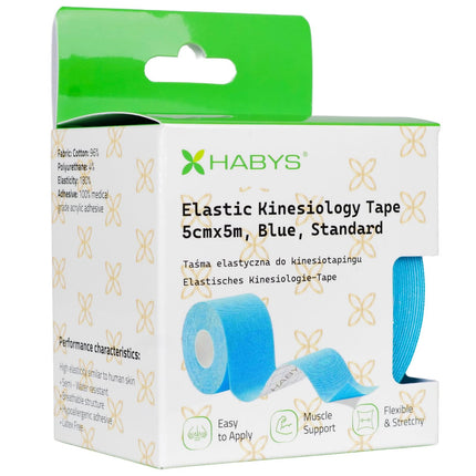 Кинезио тейп HABYS STANDARD 5 см × 5 м, синий - крупным планом